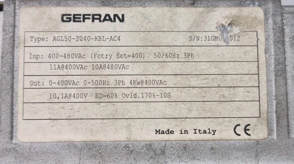 GEFRAN AGL50-2040-KBL-AC4 SIEI AGL50 4kW 3PH AC DRIVE MADE IN ITALY